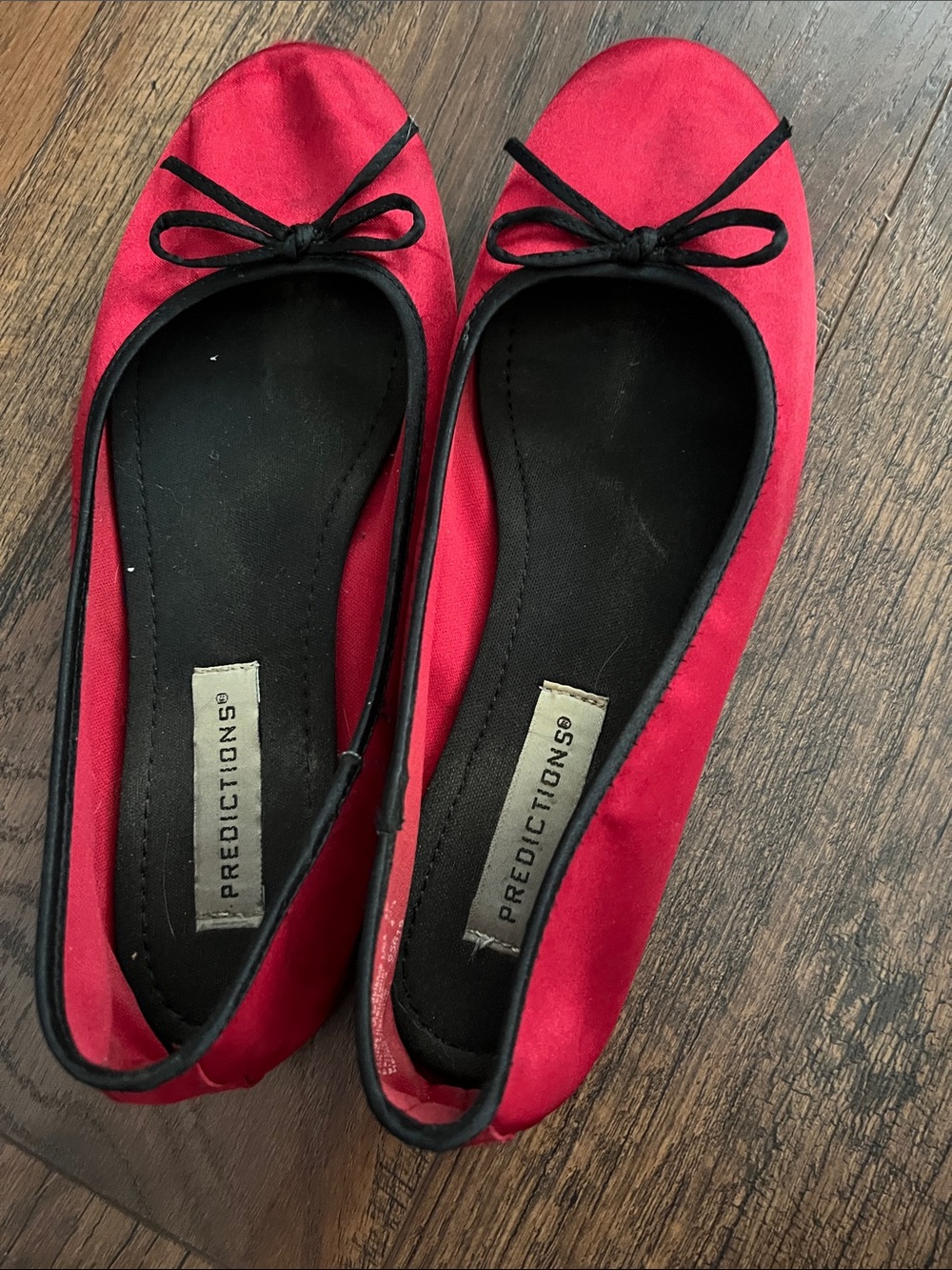 Predictions Red Satin Slip-On Ballet Flats with Black Trim & Bow